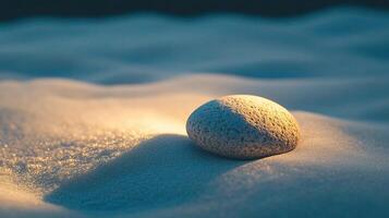 A stone is sitting on top of a sandy surface photo