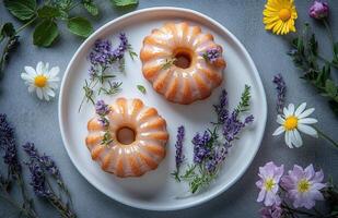 Miniature summer body contour cakes and snake bundt cake photo
