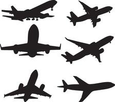 Airplane silhouettes set of four planes on white background vector