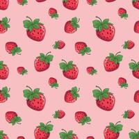Strawberry seamless pattern. Repeating pattern with strawberries. Summer pattern on pink background. Juicy red seamless strawberries vector