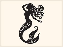 Mermaid Silhouette with Sparkling Tail and Seashells vector