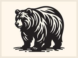 Wild Bear Silhouette with Detailed Fur and Muscular Build vector