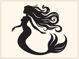 Black Mermaid Silhouette with Magical and Mystical Vibes vector