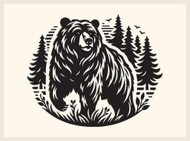 Bear Silhouette Roaring with Intensity in the Wild vector