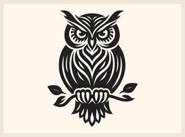 Elegant Owl Silhouette with Sharp Eyes and Feathers vector