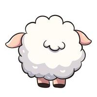 cute cartoon sheep with fluffy white wool and pink ears viewed from back, showcasing its round shape and playful design. Perfect for children illustrations or farm themed projects vector