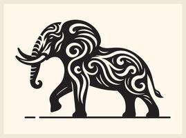 Strong Elephant Silhouette with Raised Trunk in Motion vector