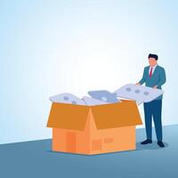 A man inserts a chat icon into a suggestion box. Illustration for suggestions, criticisms and tips and tricks. vector
