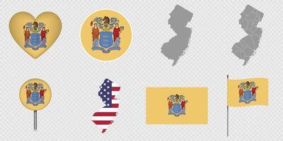 New Jersey State Flags and Maps Icon Pack. vector