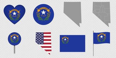 Nevada State Flags and Maps Icon Pack. vector