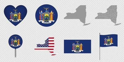 New York State Flags and Maps Icon Pack. vector