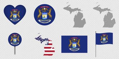 Michigan State Flags and Maps Icon Pack. vector