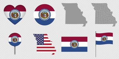 Missouri State Flags and Maps Icon Pack. vector