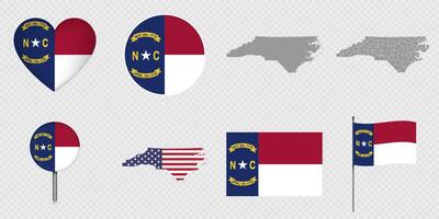 North Carolina State Flags and Maps Icon Pack. vector