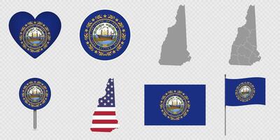 New Hampshire State Flags and Maps Icon Pack. vector