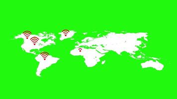 wifi signal with world map and green screen video