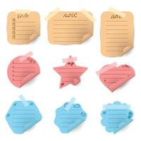 set of realistic stickers in the shape of heart, star, flower, geometric shapes of different colors with decorative elements drawn by hand vector