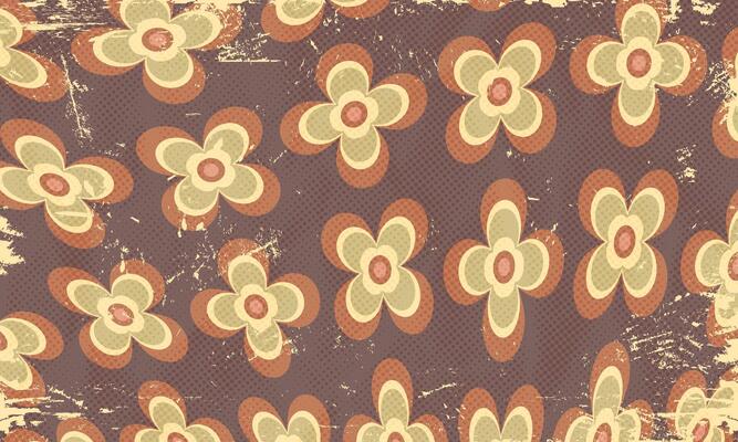 Retro Bohemian Wavy Flower Floral Shapes Wallpaper Washed Out Halftone Texture Abstract Desaturated Background