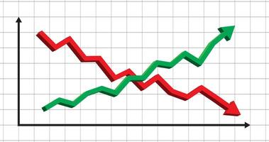 profit and loss 3D arrow chart path in green and red colors in black chart for profiting bossiness and loss, forex, trading, stock market banner background template vector