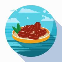 A bowl of dates with leaves on it vector