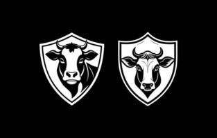 Cow angry in shield vector