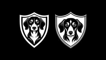 Dachshund angry in shield vector