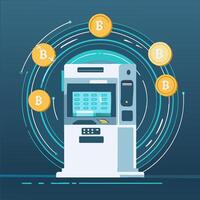 Bitcoin atm machine with coins and coins vector