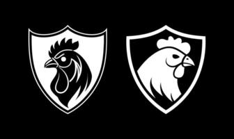 Chicken angry in shield vector