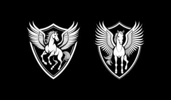 Pegasus angry in shield vector