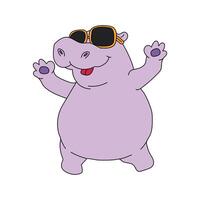 Cartoon hippo wearing sunglasses and waving, a fun and cheerful character with a cool and friendly vibe vector