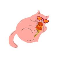 Cartoon cat wearing sunglasses and eating a ice cream, a fun and cool character enjoying a tasty snack vector