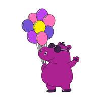 Cool cartoon hippo wearing sunglasses and holding balloons, celebrating in a fun, cheerful, and festive atmosphere vector