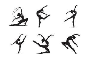 Minimalist rhythmic gymnastics girl pose silhouette on white background. vector