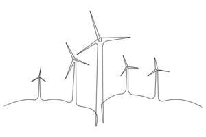 Hand-drawn wind turbine line art drawing. Wind turbine concept background. vector
