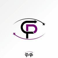 Logo design graphic concept creative premium stock image top sell initial CP or PC arrow connected swoosh star to monogram typography branding vector