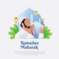 Illustration of men praying more in the month of Ramadan vector