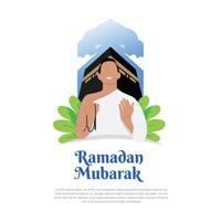 Illustration of men praying more in the month of Ramadan and Hajj vector
