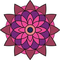Geometric flower mandala, symmetrical design, vibrant pink and purple petals, dark maroon outer petals, circular pattern, intricate layered petals vector