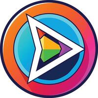 Colorful circular logo, geometric triangle play button, vibrant rainbow gradient, minimalist design, flat graphics, bold lines, modern app icon vector
