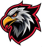 Eagle mascot, fierce expression, sharp beak, red and black color scheme, stylized graphic design, sports team logo, aggressive look vector