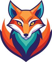 Stylized fox head logo, geometric shapes, vibrant colors, orange and teal, sleek design, sharp angles, minimalist vector