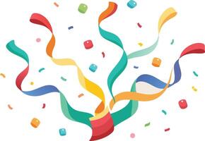 Colorful party streamers, confetti explosion, vibrant ribbons, festive celebration, abstract shapes, joyful design, dynamic motion, swirling patterns, cheerful color palette vector