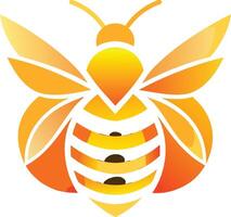 Stylized bee logo, geometric shapes, vibrant orange and yellow gradient, minimalist design, symmetrical wings, abstract insect illustration, clean lines, honeybee icon vector