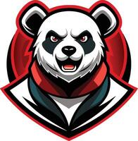 Fierce panda mascot, esports logo, stylized animal illustration, angry expression, red and black color scheme, graphics, bold outlines, geometric shapes, aggressive pose vector