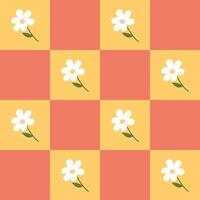 Groovy trendy checkered seamless pattern with cute flowers. Cute colorful retro pattern in 80s. vector
