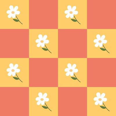 Groovy trendy checkered seamless pattern with cute flowers. Cute colorful retro pattern in 80s.
