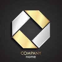 3d octagonal golden silver linear square logo design vector