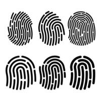 Fingerprint set. Black fingerprint on white Transparent background. Fingerprint identification. Biometric human fingerprints, unique thumb lines imprint. vector