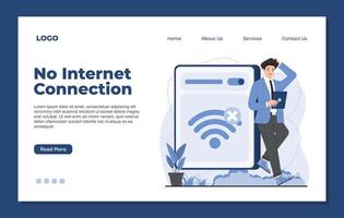 Minimalist landing page template visualizing internet outage, lost connection, and troubleshooting network problems. vector