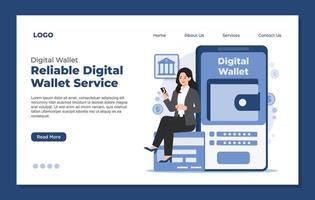 Landing page template for digital wallet fintech concept, offering secure and seamless online payments. vector